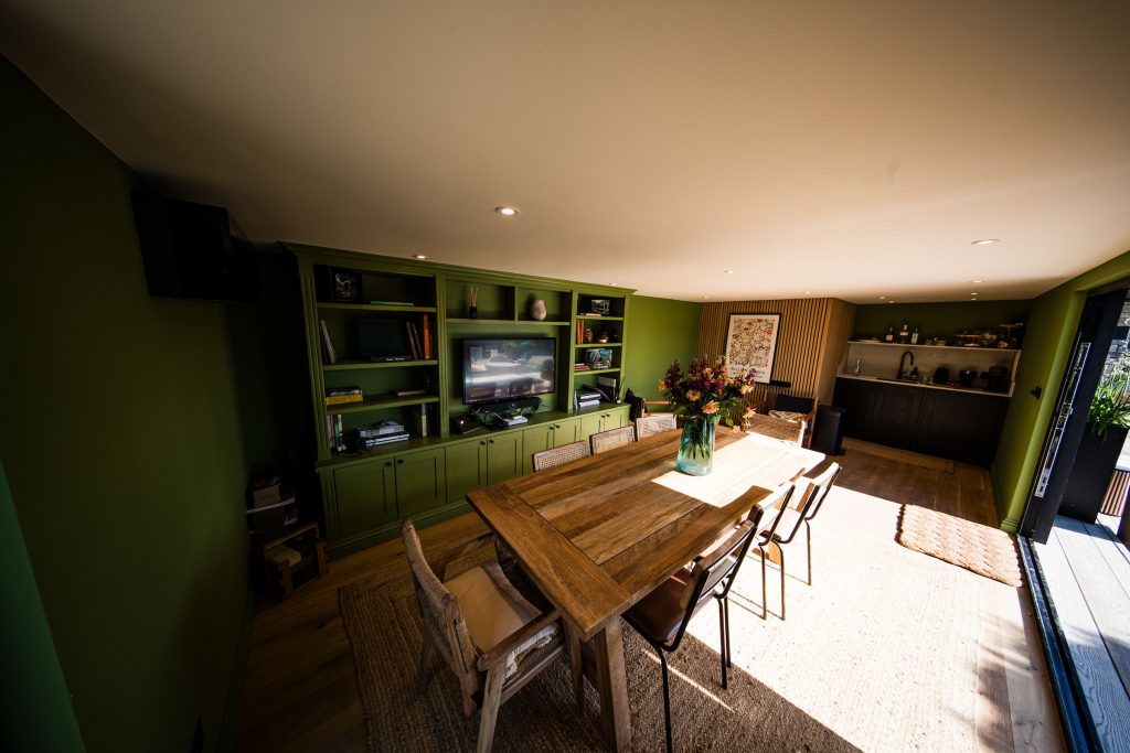 Garden room dining space with garden views